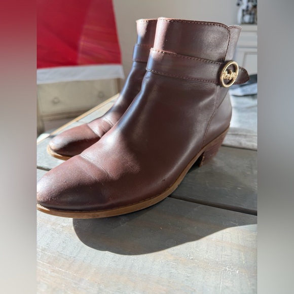 Coach Brown Leather Ankle Booties with Gold Buckle - Picture 4 of 5